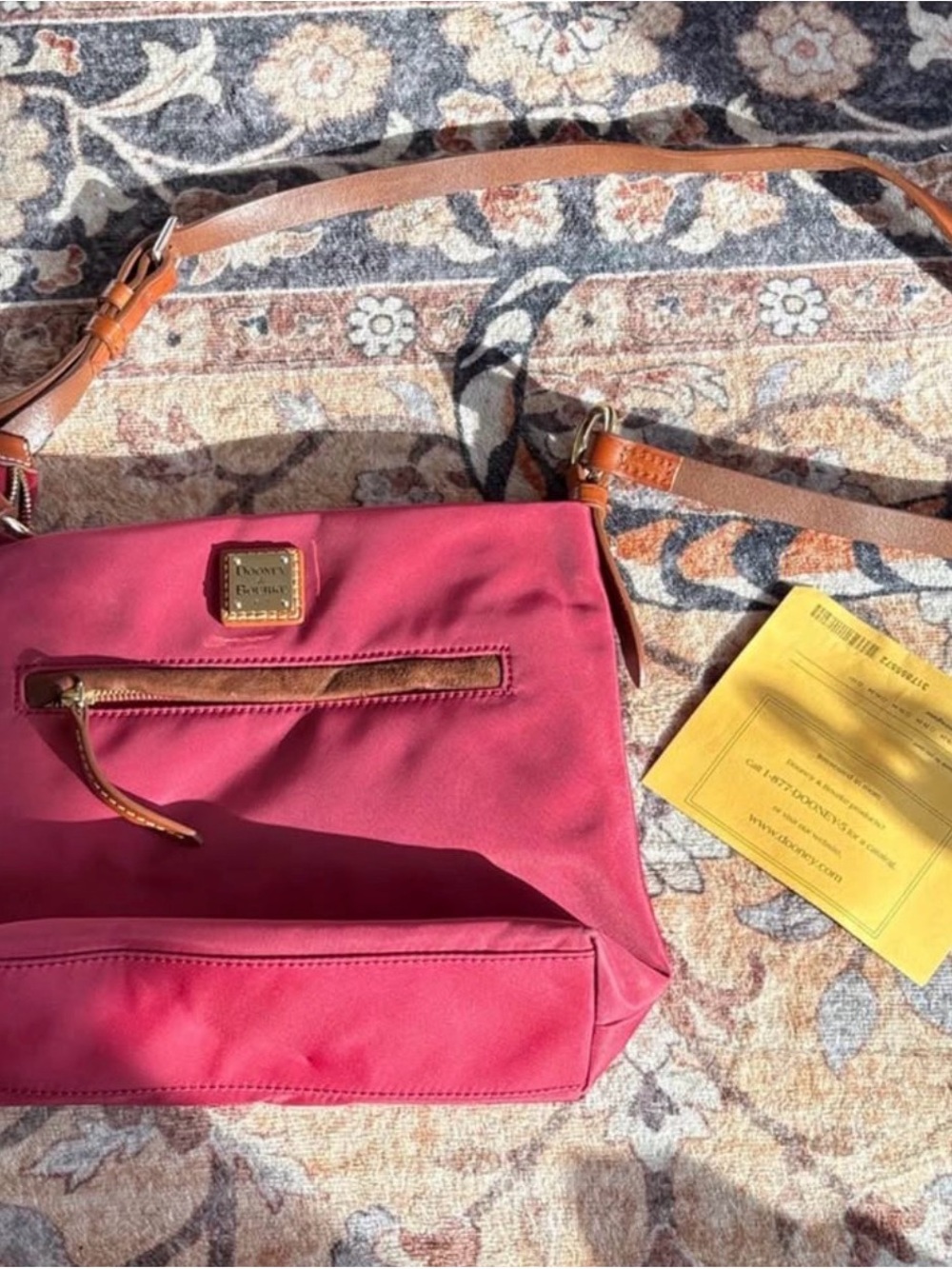 Dooney & Bourke Hot Pink Nylon Crossbody with Tan Leather Trim
